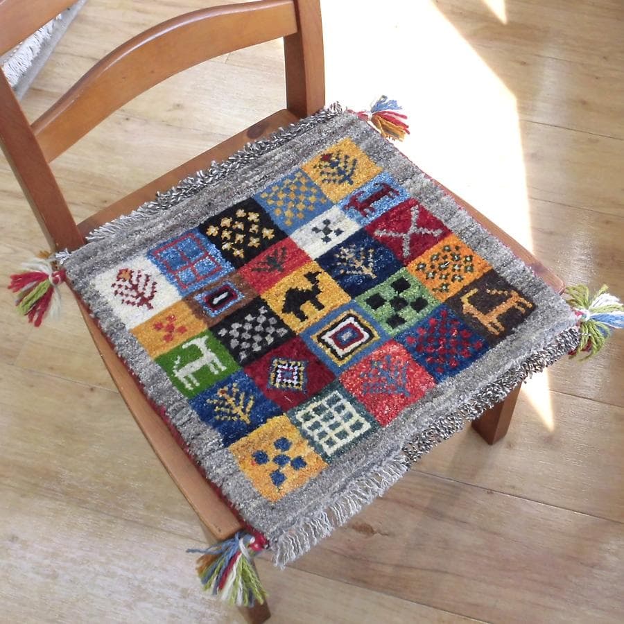 【新品】ウール100％ペルシャギャッベ 約39.5×41.5cm PG25010