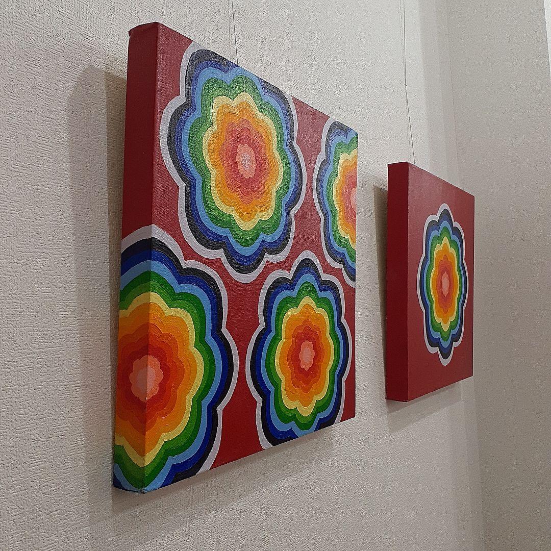 油絵壁掛け曼荼羅画家小楠アキコ作品サイズ40×40cm三枚1セット