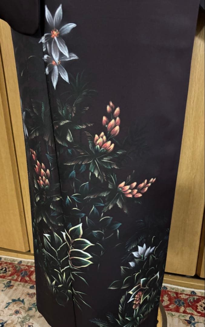 正絹付下げ トールサイズ 裄69 茶紫 油絵風 草花 身丈169.5 幻想的