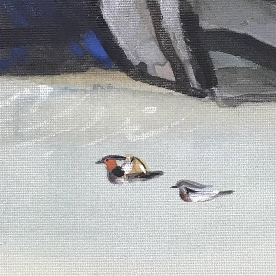 真作】坂下ショウ/山湖鴛鴦図/オシドリ図/横物/掛軸/名家伝来/AD-