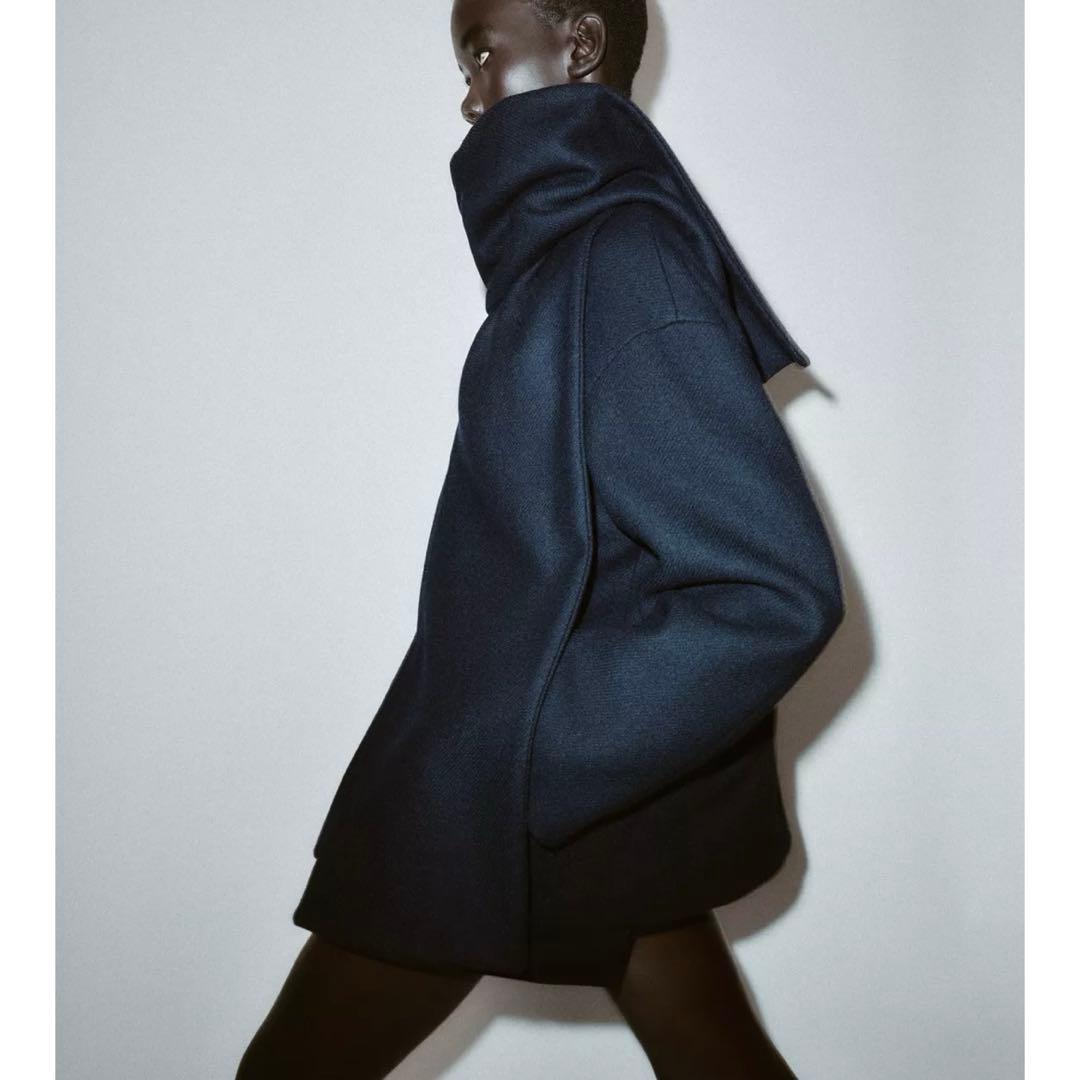 ZARA♡ウールショートスカーフコート♡ネイビー♡ - メルカリ