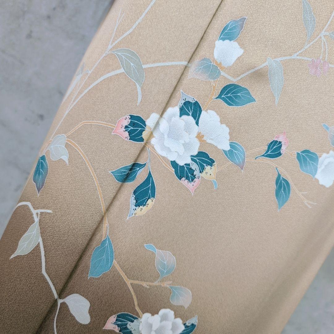 訪問着 フルセット 着物 正絹 ゴールドベージュ 加賀友禅 虫食い F6