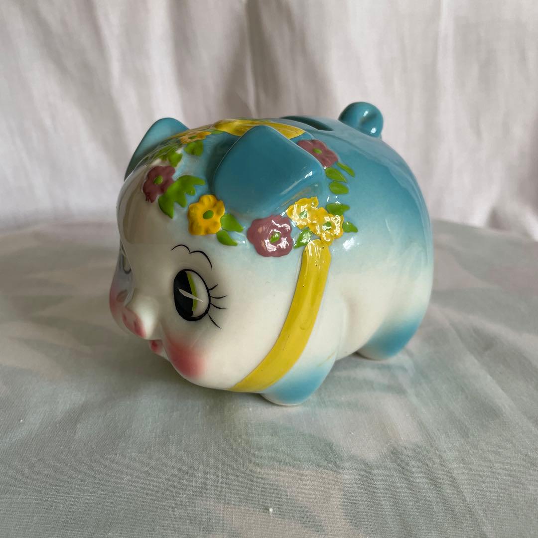 最終値下げ】ぶたの貯金箱 水色 陶器製 昭和レトロ - メルカリ