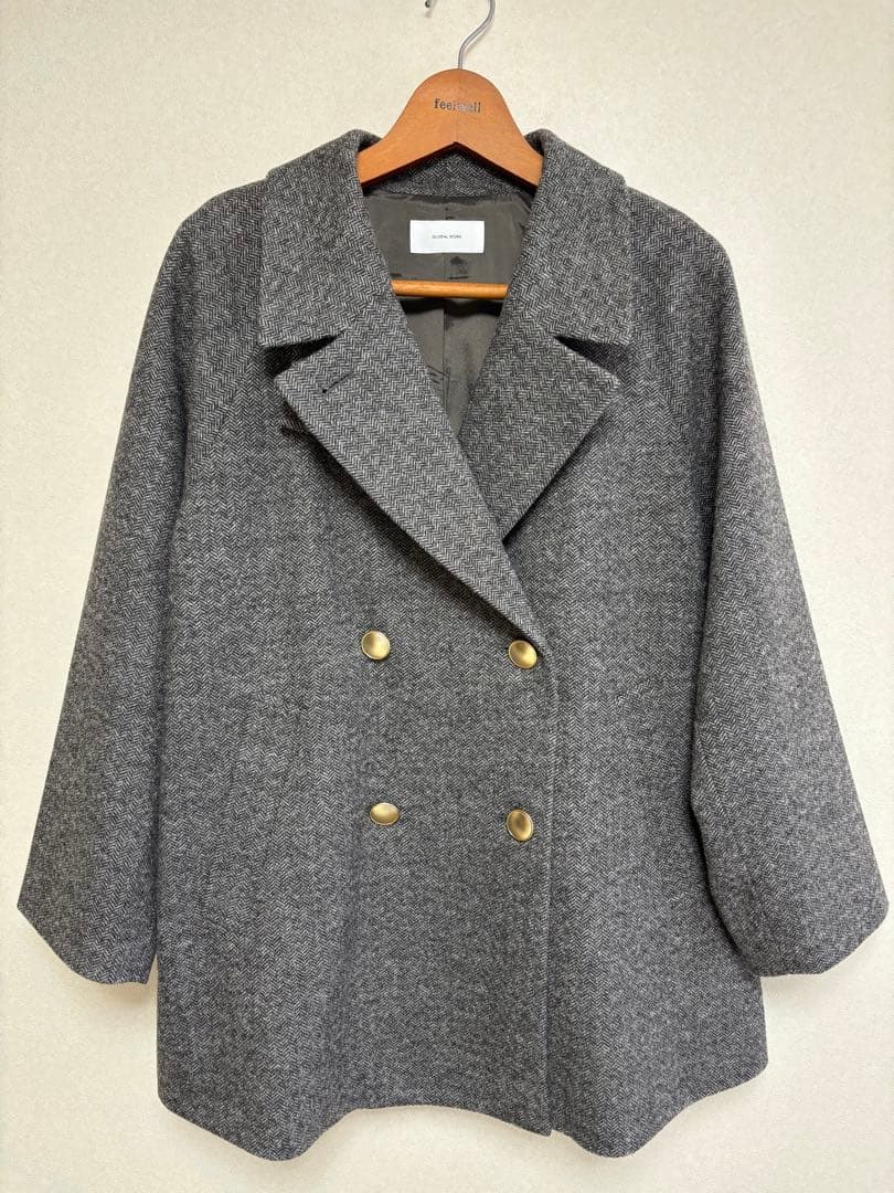 グローバルワーク 軽やかストレッチ襟2WAYミドルコート グレーミニ