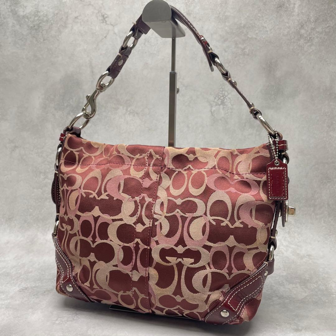 良品✨コーチ ワンショルダーバッグ キャンバス×レザー 肩掛け ターンロック COACH シグネチャー ワンショルダーバッグ キャンバス ターンロック