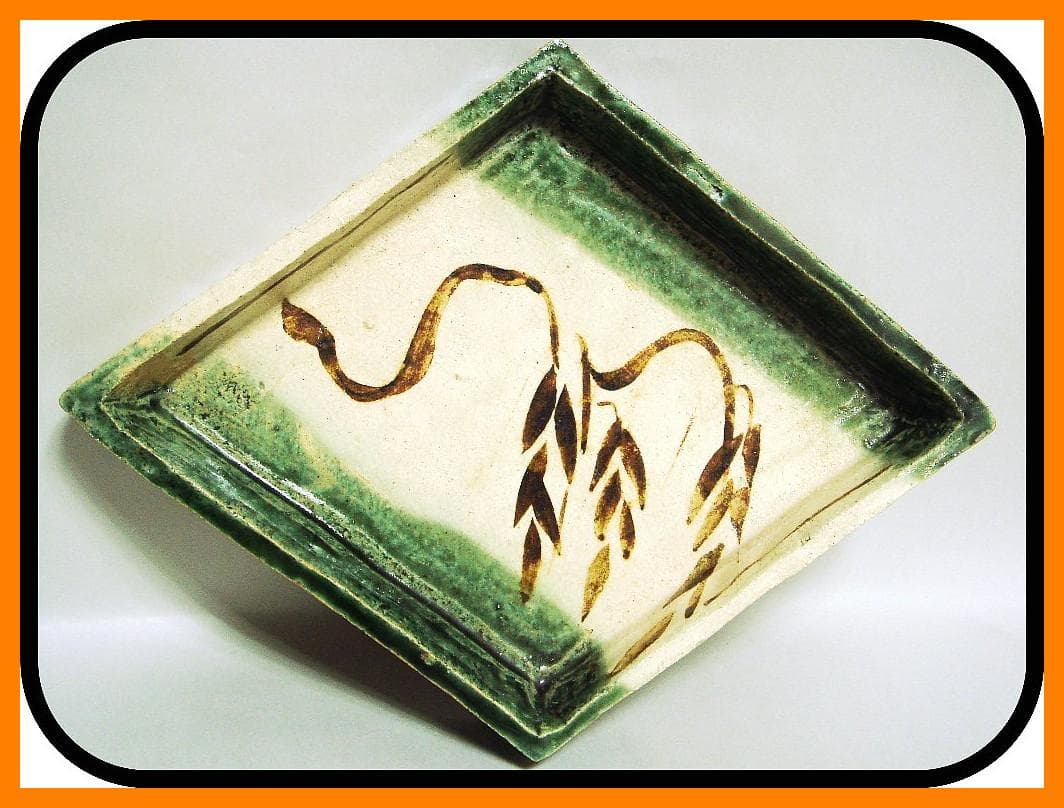 mf50623『織部 柳 菱形鉢』М　/骨董品 古美術 アンティーク 古玩 mf50623『織部 柳 菱形鉢』М /骨董品 古美術 アンティーク 古玩