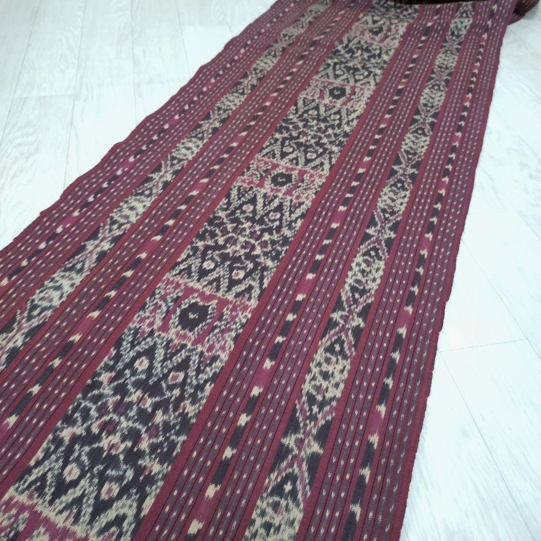288N 本ジャワ更紗 イカット えんじ色、ブラウン系 アジアン 双