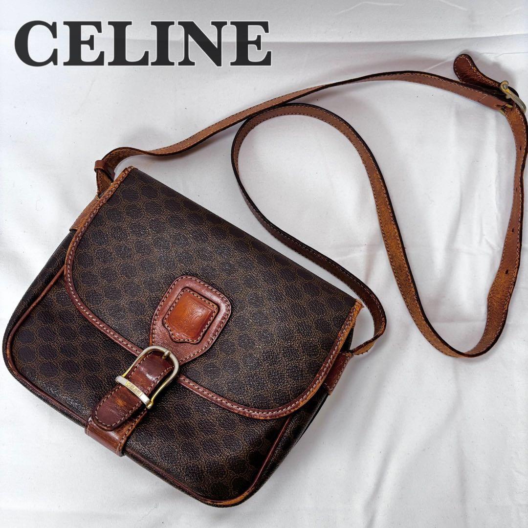 CELINE セリーヌ ショルダーバッグ 斜め掛け マカダム柄 ブラウン PVC