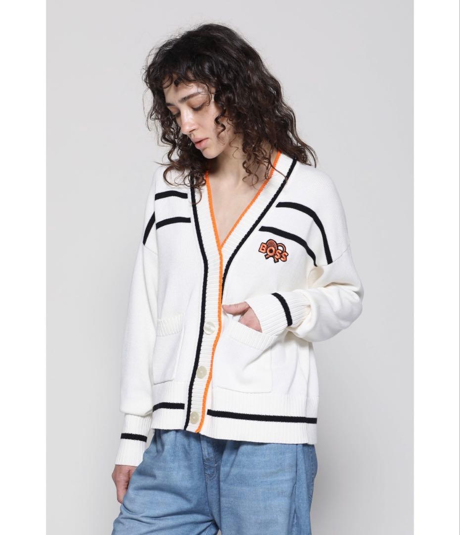 HUGOBOSSリアロゴ＆ライン オーガニックコットン カーディガン テニス刺繍 レディースカーディガン | HUGO BOSS