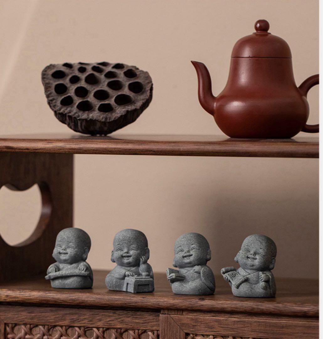 石像 お地蔵 琴棋書画 和尚さん フィギュア 4個セット 地蔵 開運 ミニ