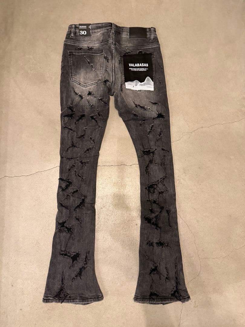 バラバサスvalabasas ハードクラッシュストレッチフレア グレーデニム