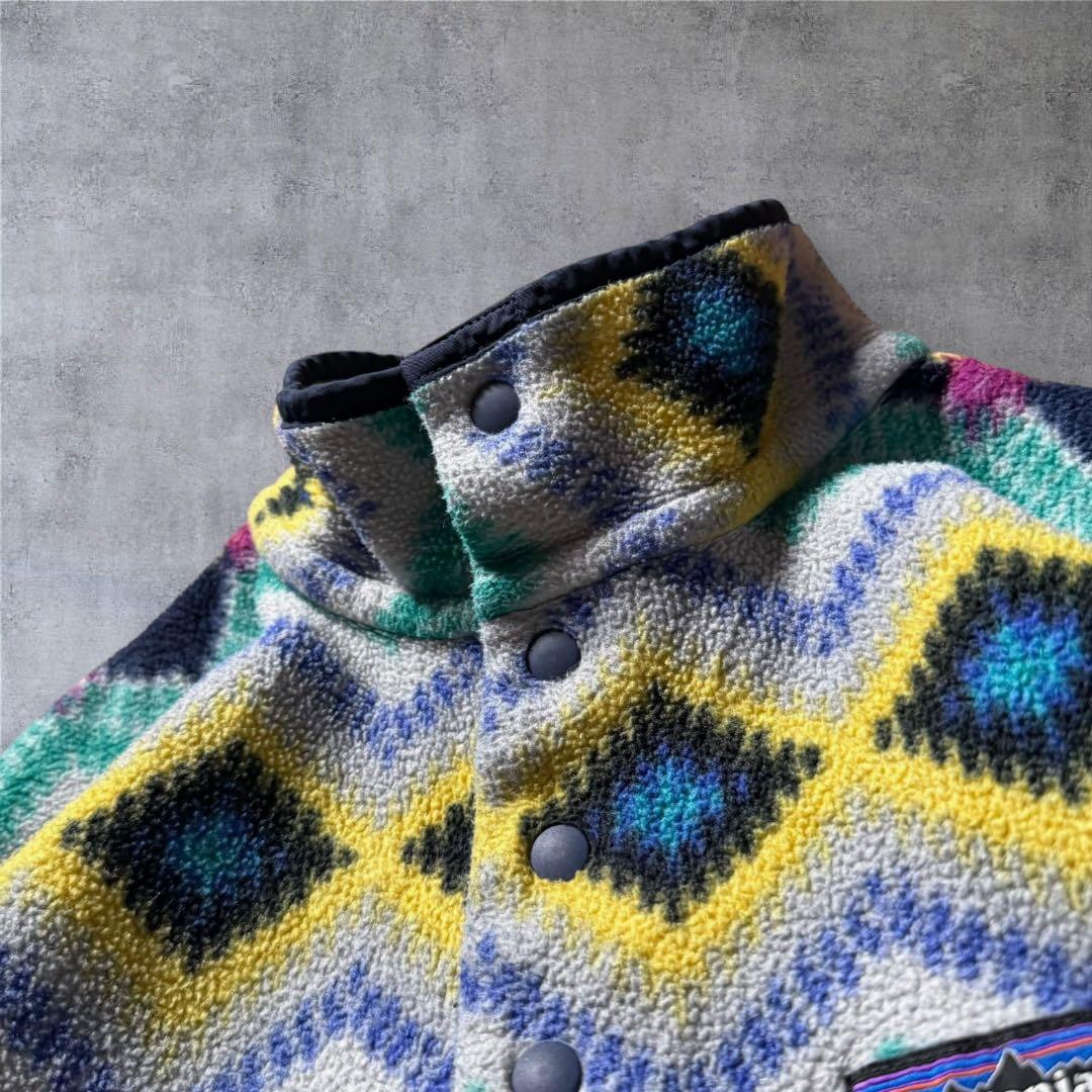 1974 入手困難古着patagoniaシンチラスナップT総柄プルオーバー好配色