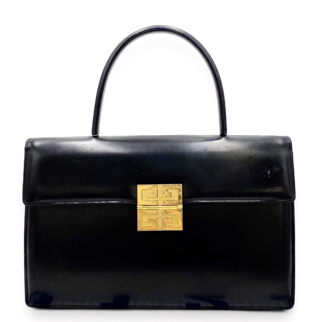 ジバンシー 4G ロゴ 金具 カーフレザーハンドバッグ ブラック ほぼ未使用 希少品 GIVENCHY ジバンシィ 4G ロゴ 金具 カーフ レザー