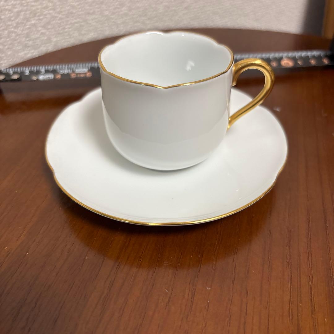 未使用品 大倉陶園 色蒔き 白 デミタスカップ&ソーサー ホワイト