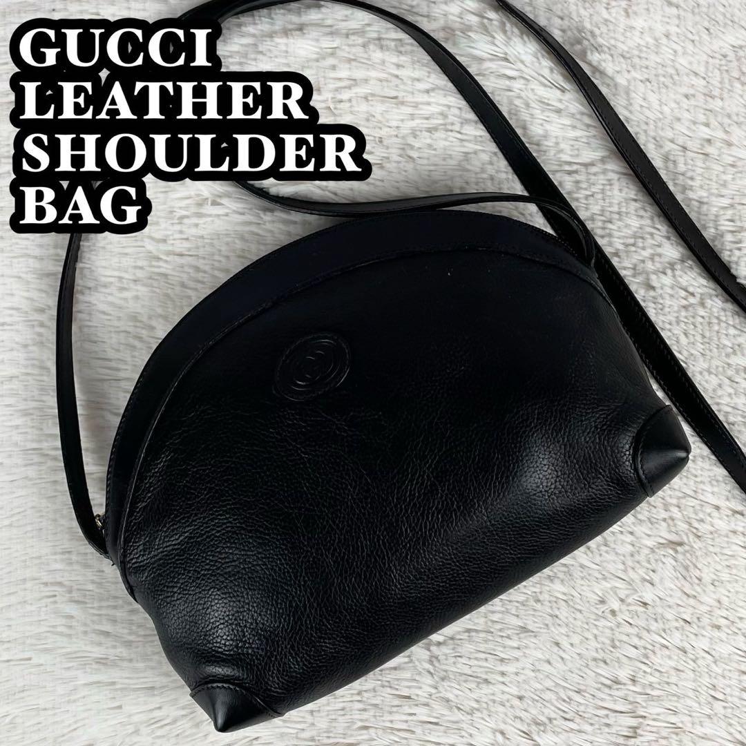 GUCCIショルダーバッグレザーシボ革インターロッキング丸形