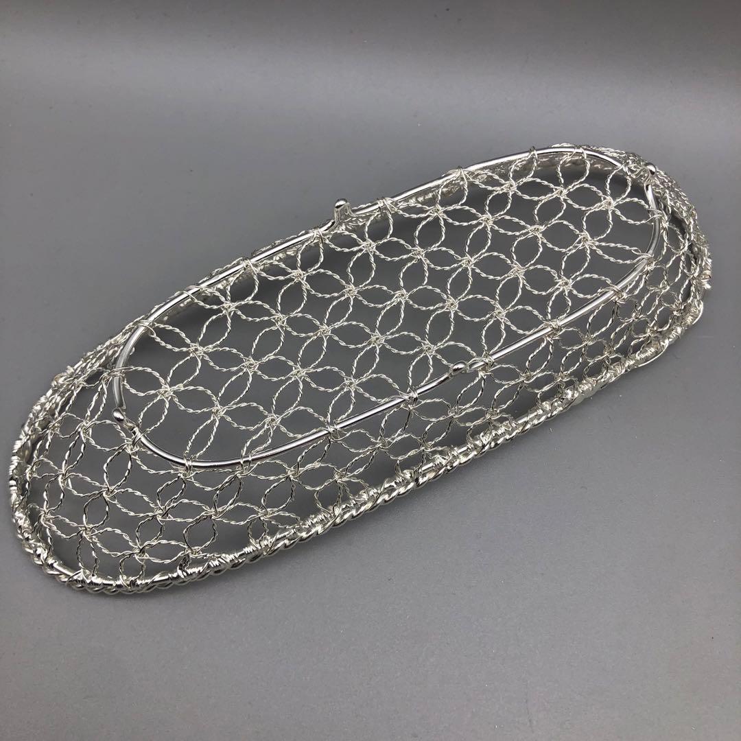 新品箱付 銀座和光WAKO銀細工おしぼりトレイかご編みシルバー銀加工5枚