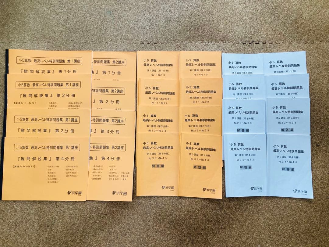 浜学園　小5 算数　最高レベル特訓　難問解説集付　1年分　24冊セット 2026年最新】浜学園 小5 最高レベルの人気アイテム - メルカリ