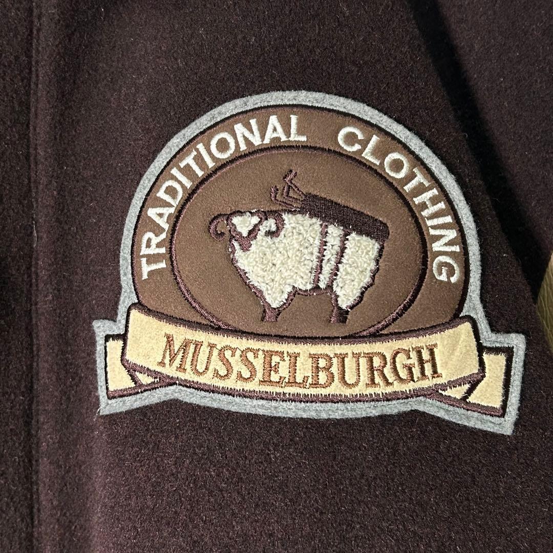 好配色 ヴィンテージ スタジャン レザー ウール 刺繍ワッペン 茶色 日本製