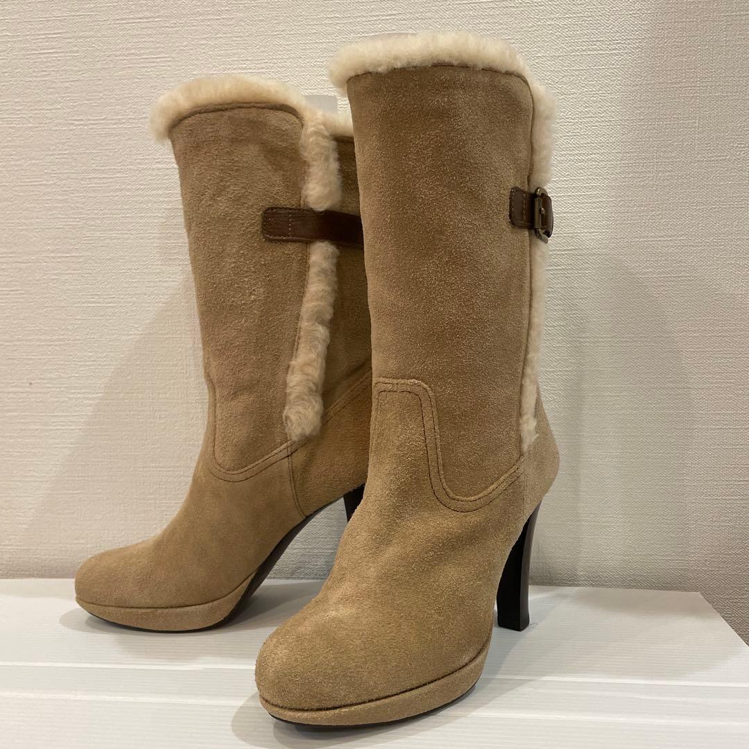 【未使用品】DIANA ダイアナ ファー付スエードブーツ ベージュ 21.5cm