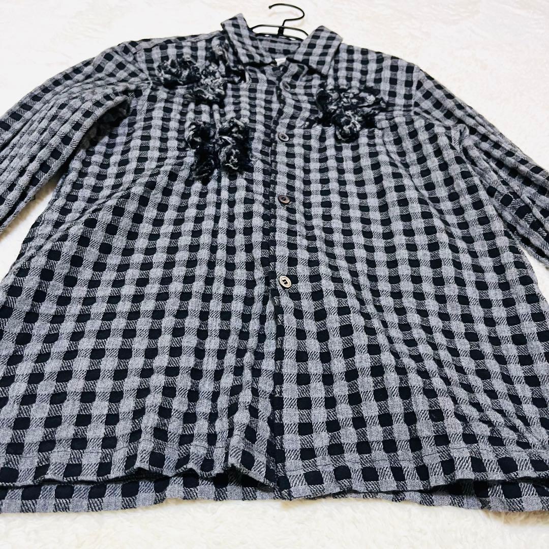 希少 ローブドシャンブル コムデギャルソン チェック コサージュ シャツ