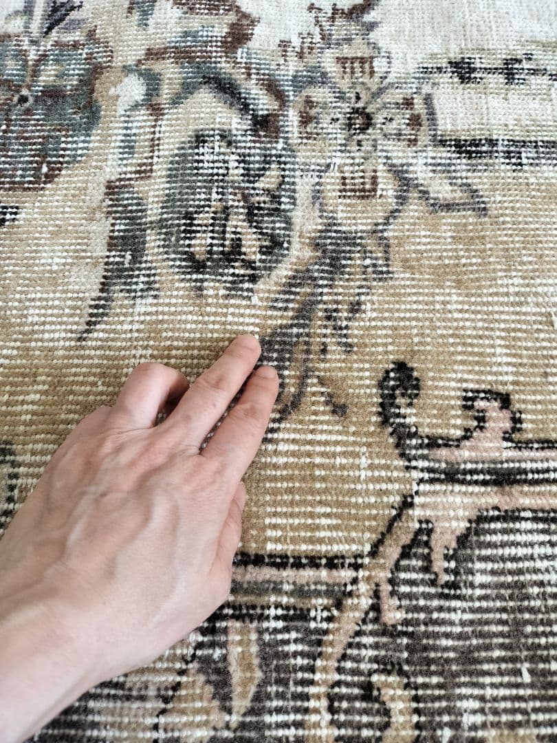 大判/グレー×ベージュのヴィンテージトルコラグ 石田ゆり子さん No.498