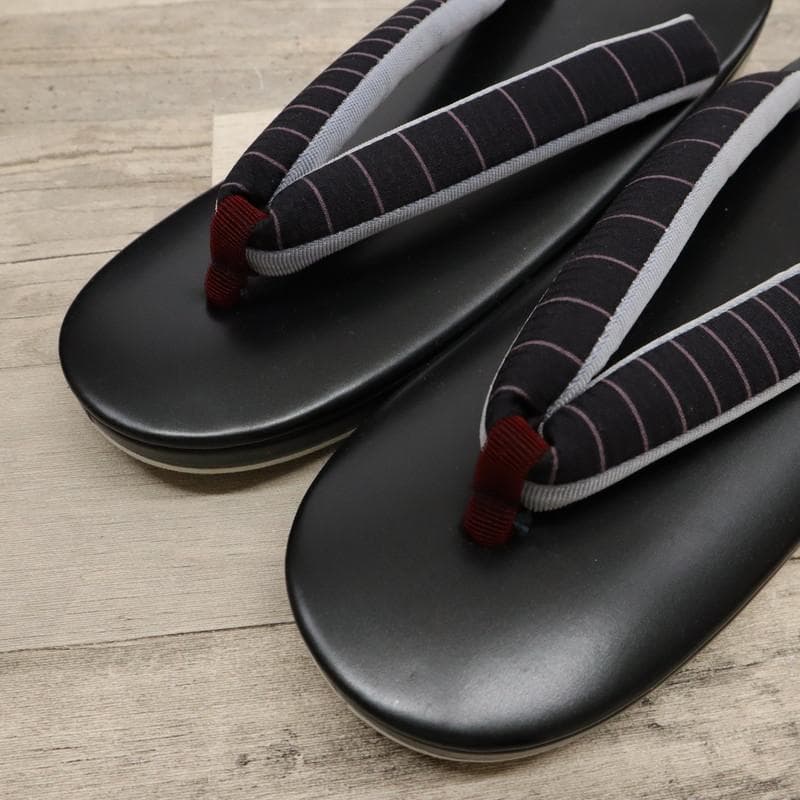 《新古品◆草履バッグセット◆黒地×ピンクのストライプ＊細縞模様◆Z3-12》