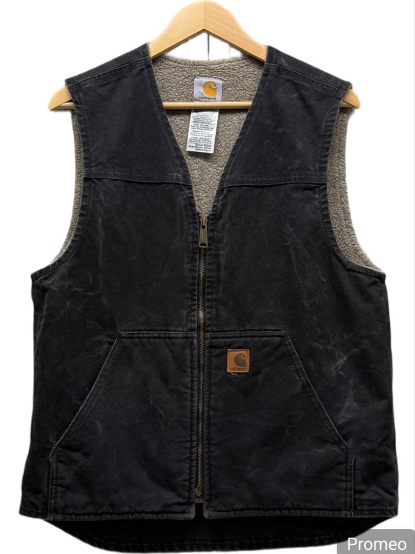 00s カーハート ダック ベスト 裏ボア 鬼フェード ブラック メキシコ製