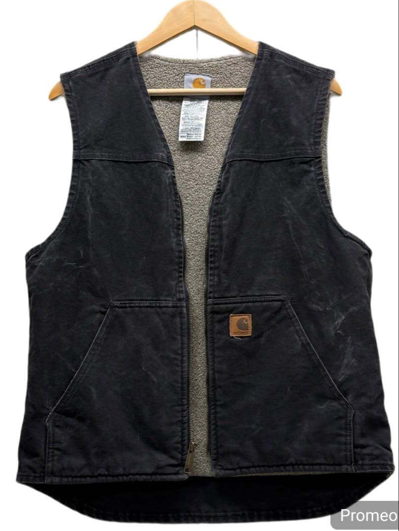 00s カーハート ダック ベスト 裏ボア 鬼フェード ブラック メキシコ製