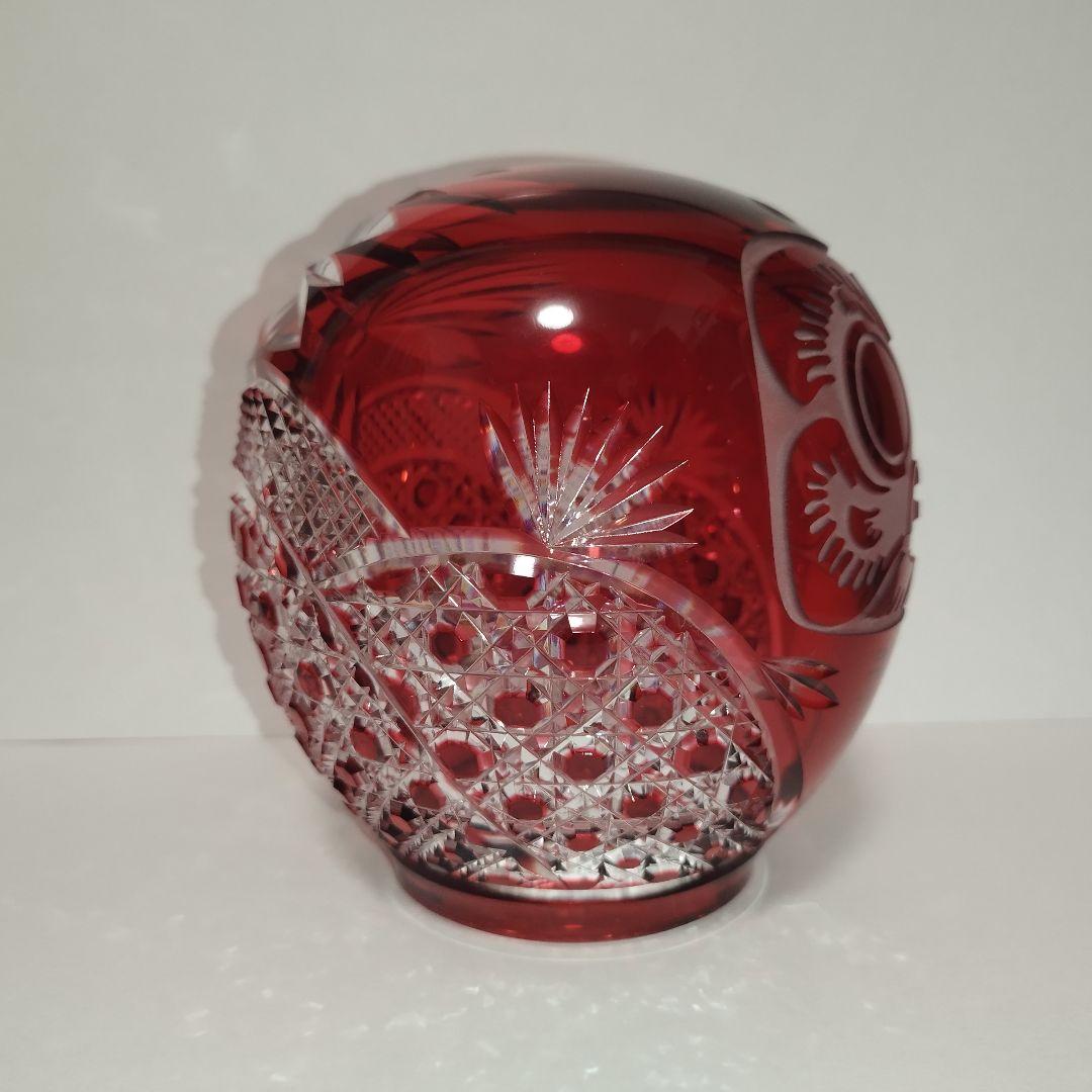 希少美品】カガミクリスタル 祝だるま(大) 金赤 江戸切子 達磨 ダルマ
