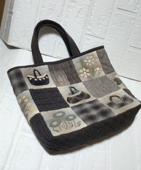 パッチワークキルト 《お花とバスケット・アップリケ&刺繍》 (残1点)