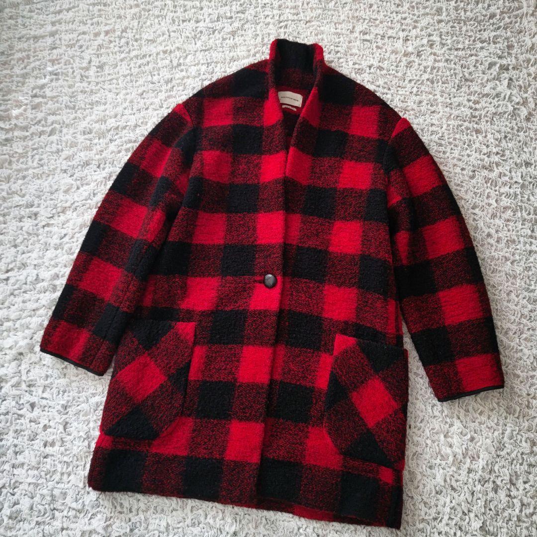 イザベルマラン エトワール ウール混 レッドチェック ニットコート 34