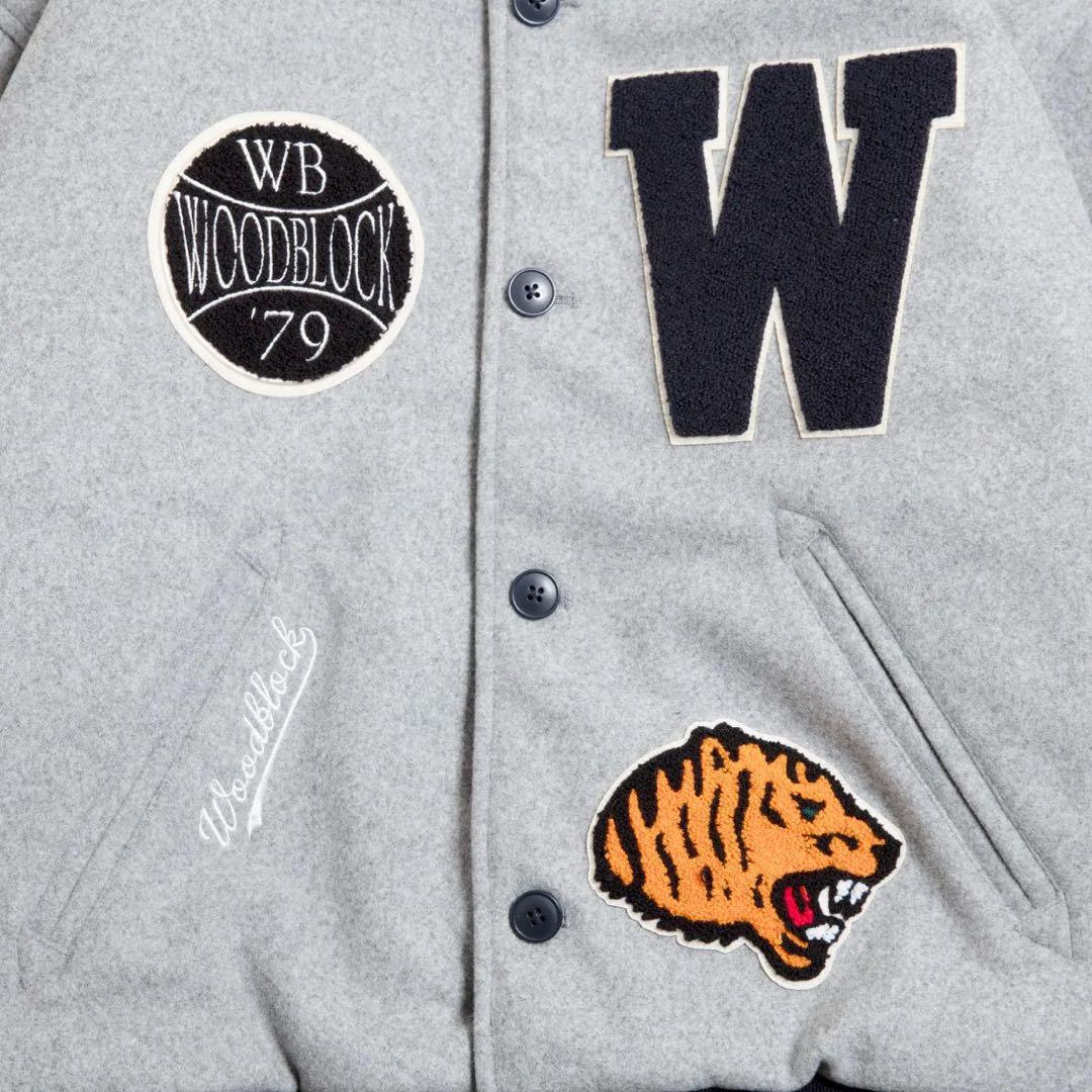 WOOD BLOCK/ウッドブロックウール地ビックエンブレムスタジャン可愛い。