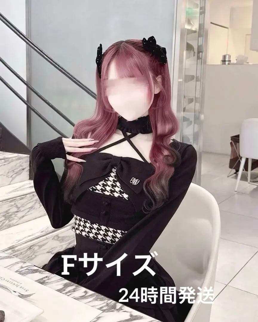 HONEYMEW チョーカー付きビッグリボンアンサンブルトップス ブラック F