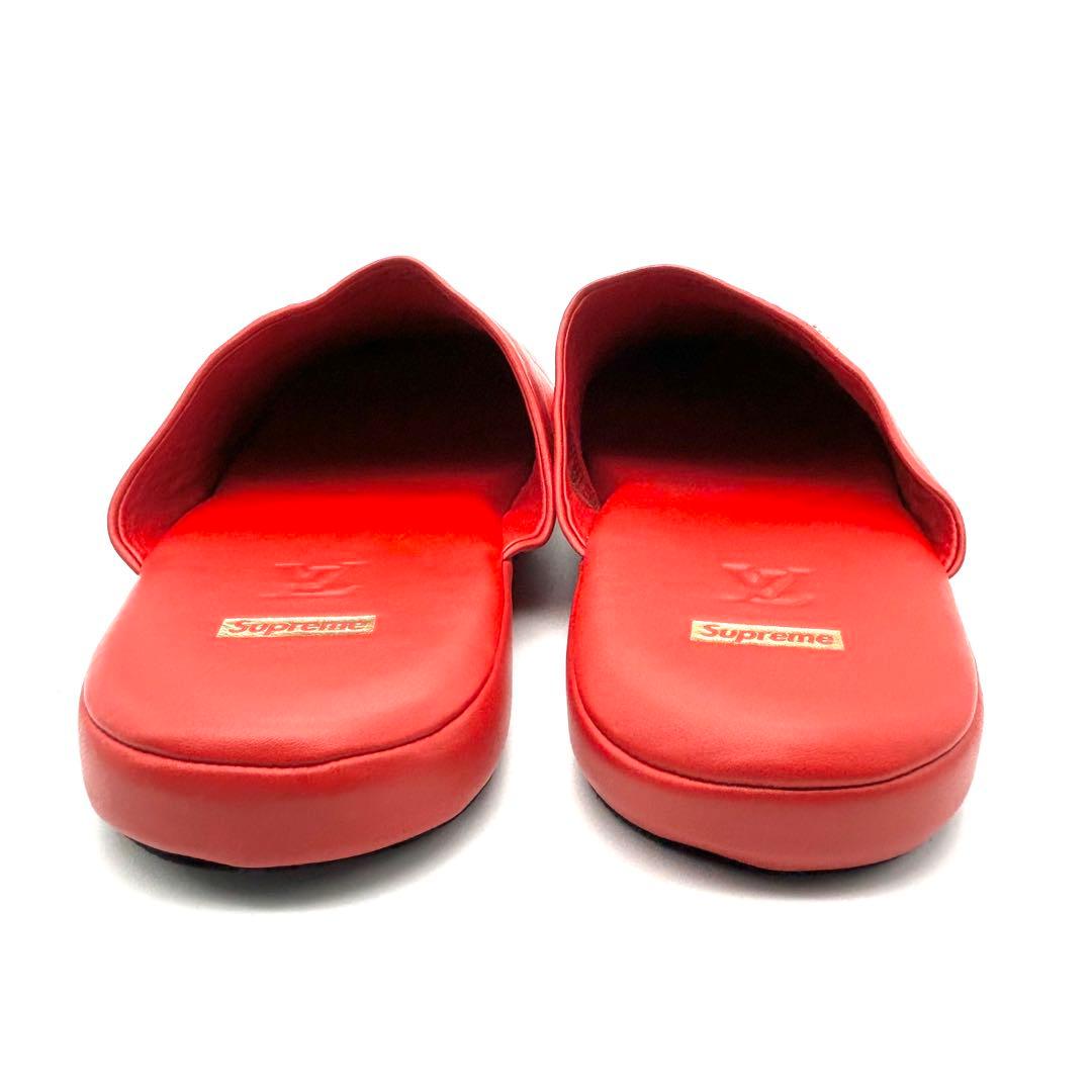 ルイヴィトン×シュプリーム コラボ・ヒュー スリッパ・レザー 赤 LV