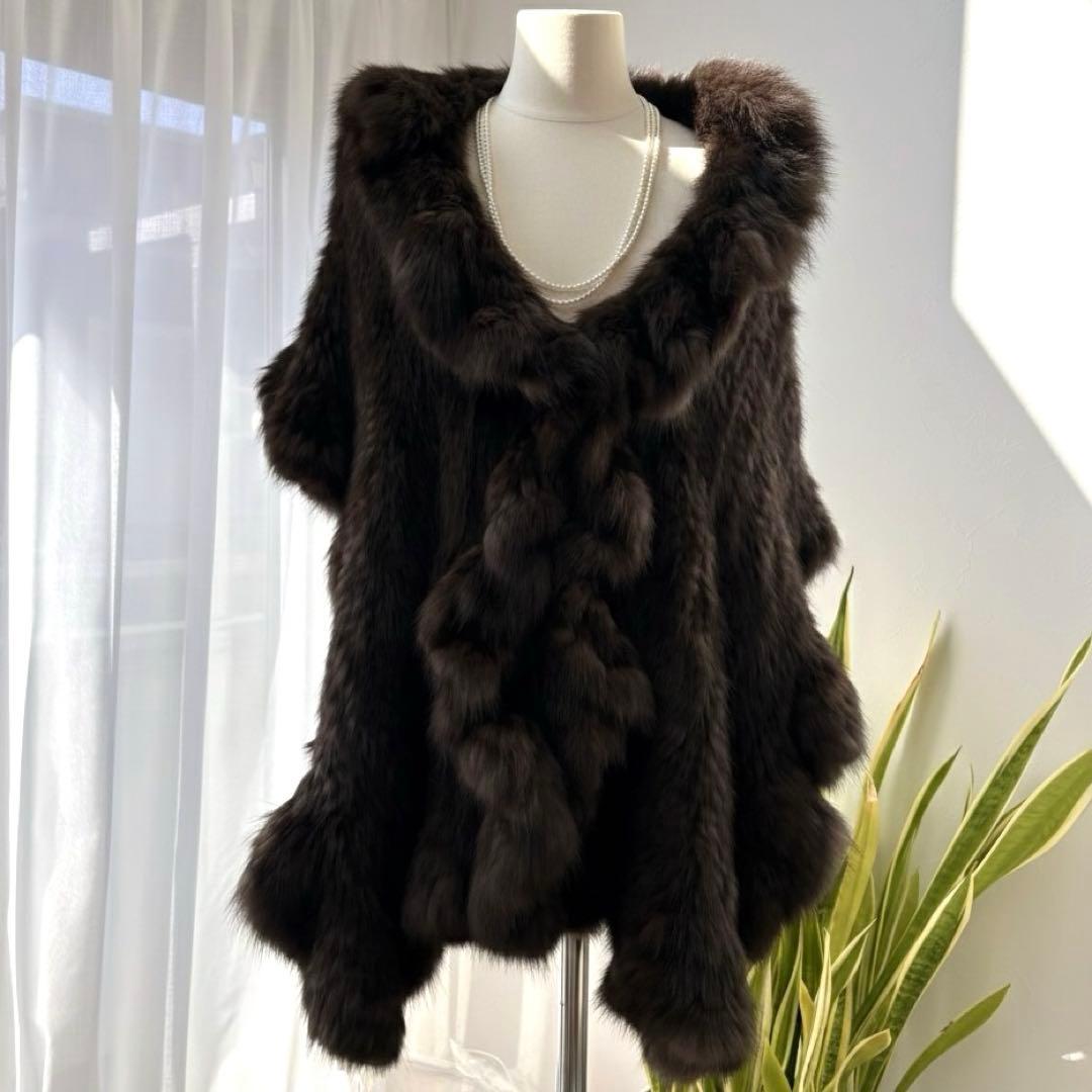 未使用タグ付✨極上ロシアンセーブル フリル ポンチョコート 大判