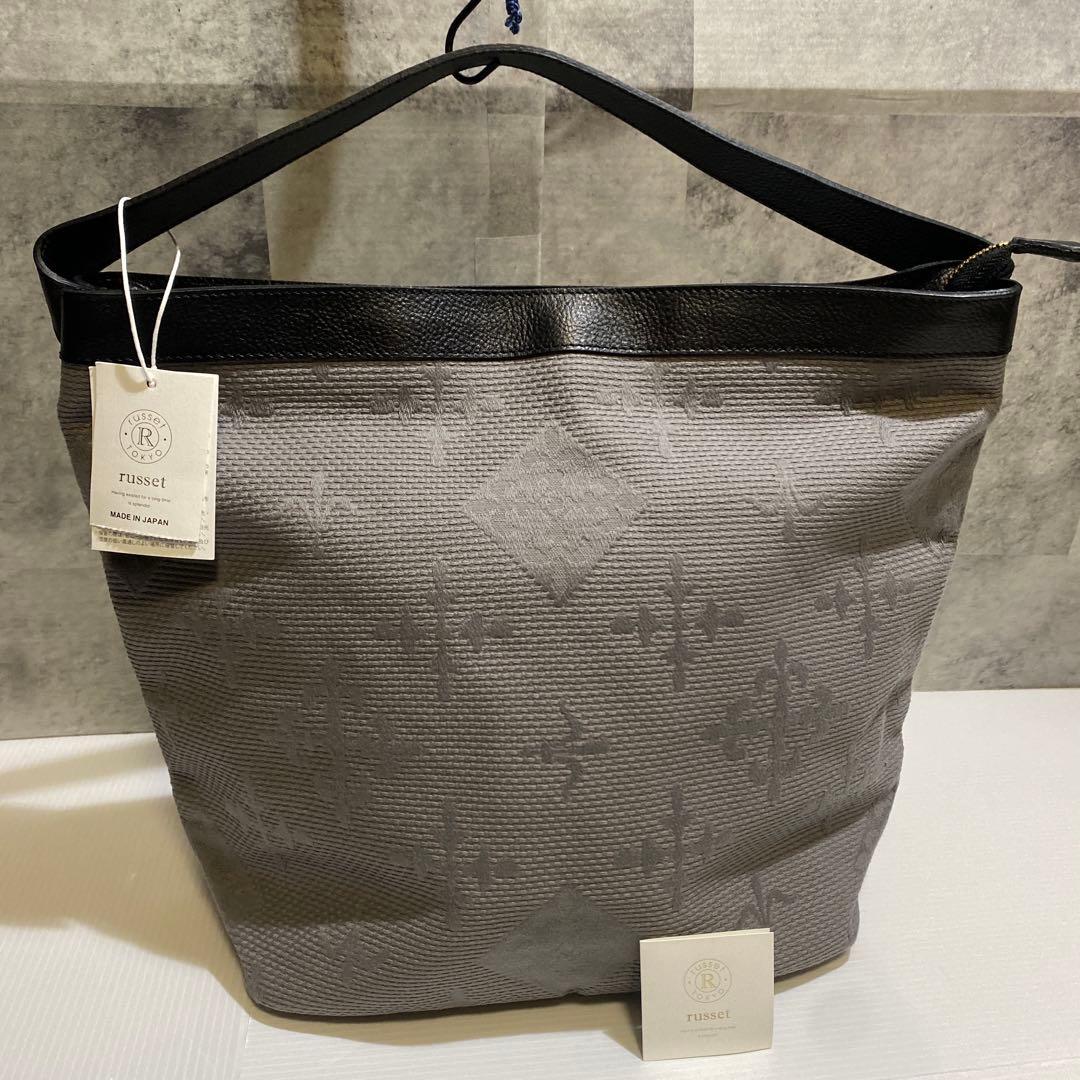 未使用】russet 24SS刺し子ワンショルダーバッグ グレー×ブラック