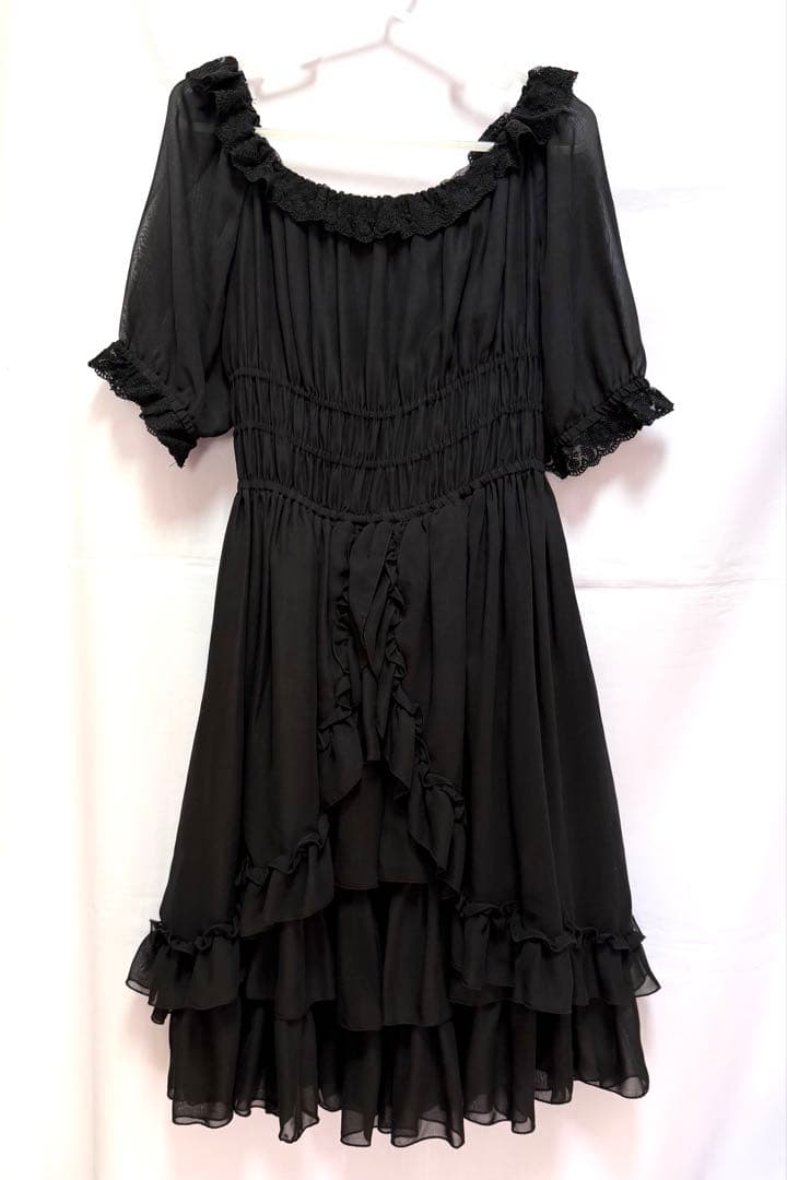 アトリエピエロ シフォン ワンピース 黒 ATELIER PIERROT】アトリエピエロ クラシカルシフォンワンピース