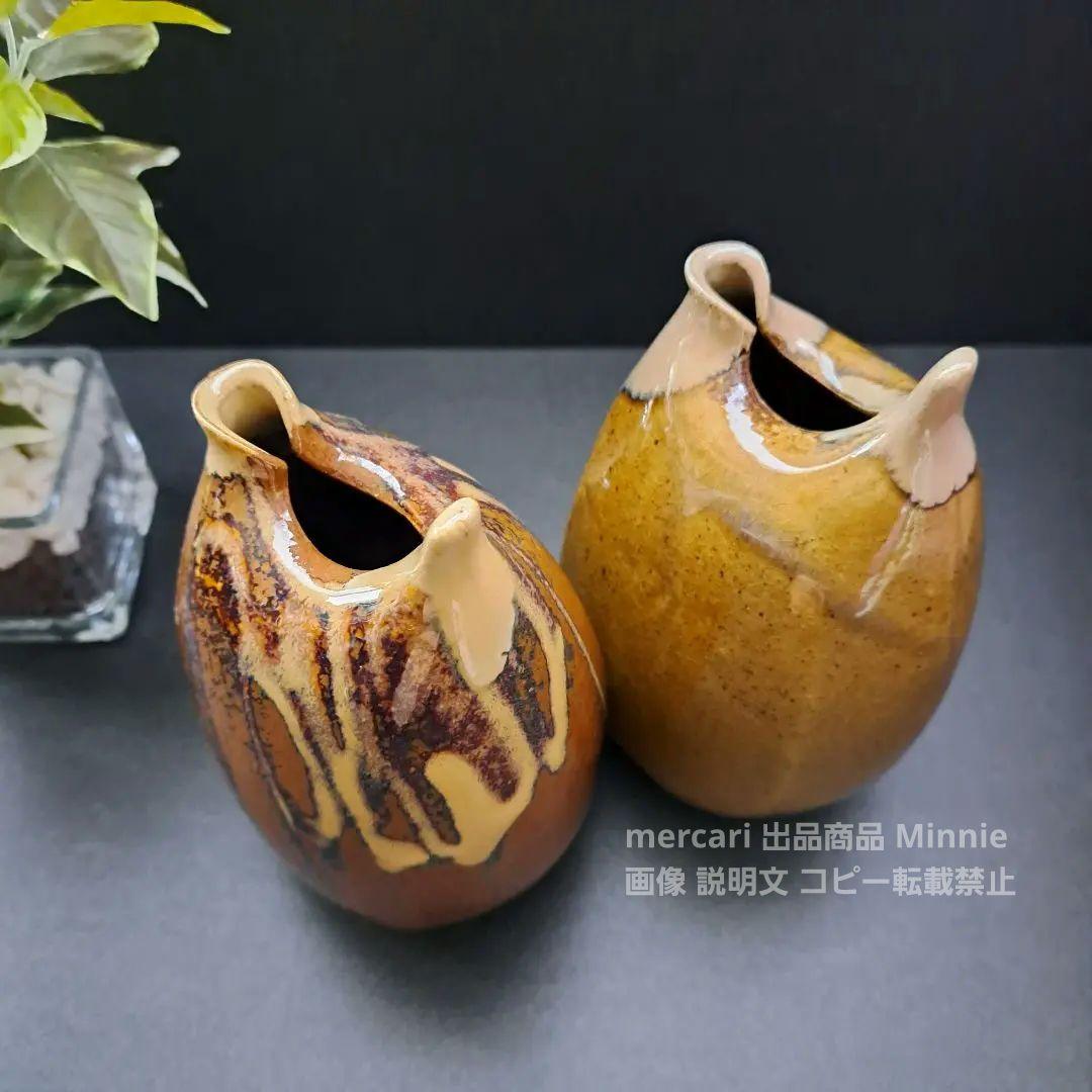 越中瀬戸焼☆「庄楽窯」釋永由紀夫 造☆『雷鳥 徳利』一対☆未使用