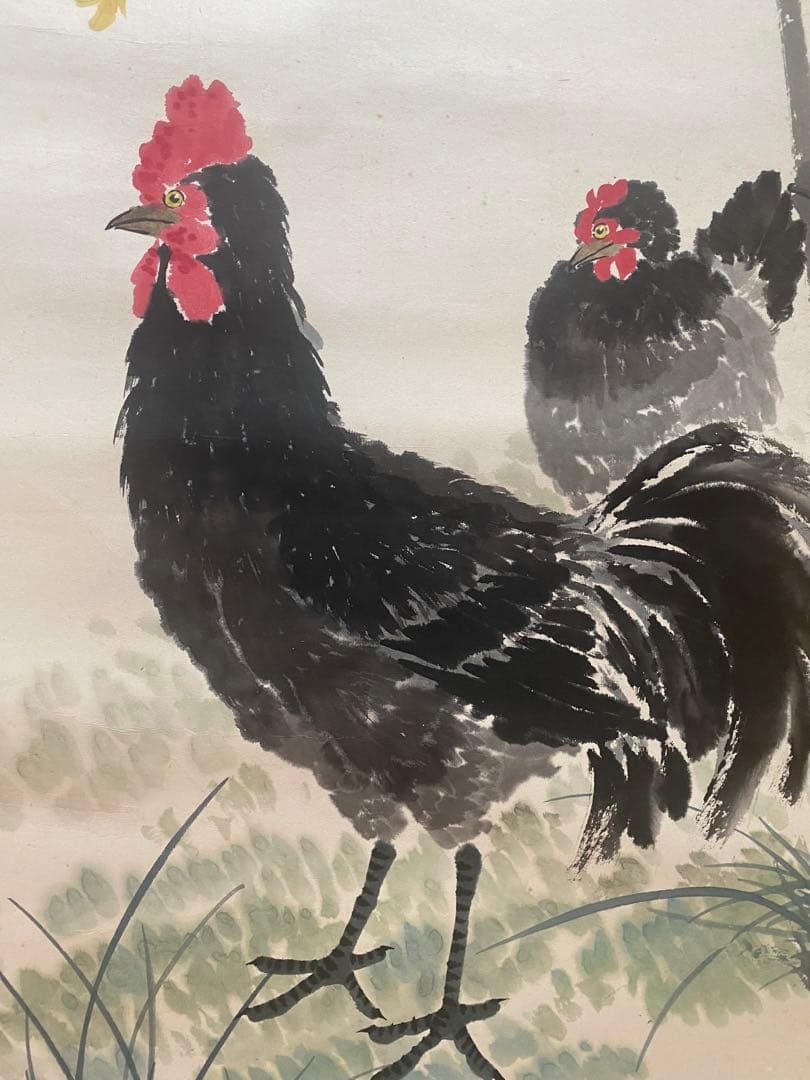 江寒汀 中国画 骨董品 鶏の図 掛軸 美術品 紙本 肉筆 茶掛 - メルカリ