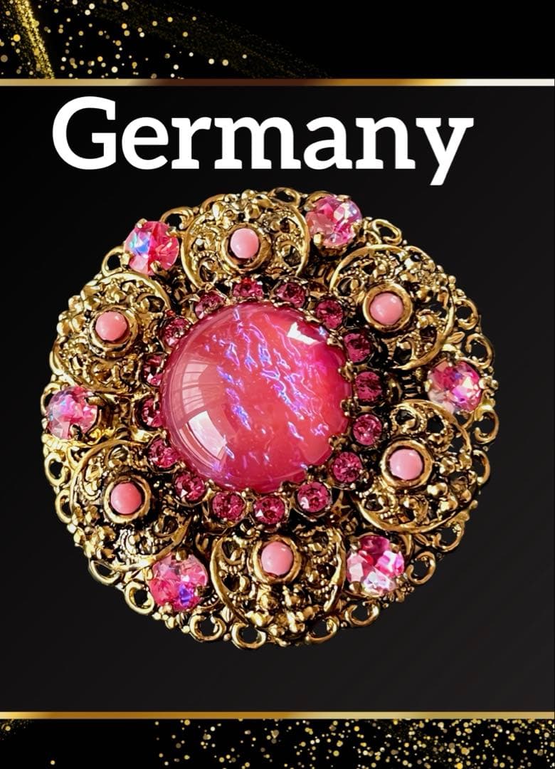 超希少！Germany オパールガラス2wayヴィンテージ ブローチB151 チェコ製のレアなヴィンテージファイヤーオパールブローチ 50s