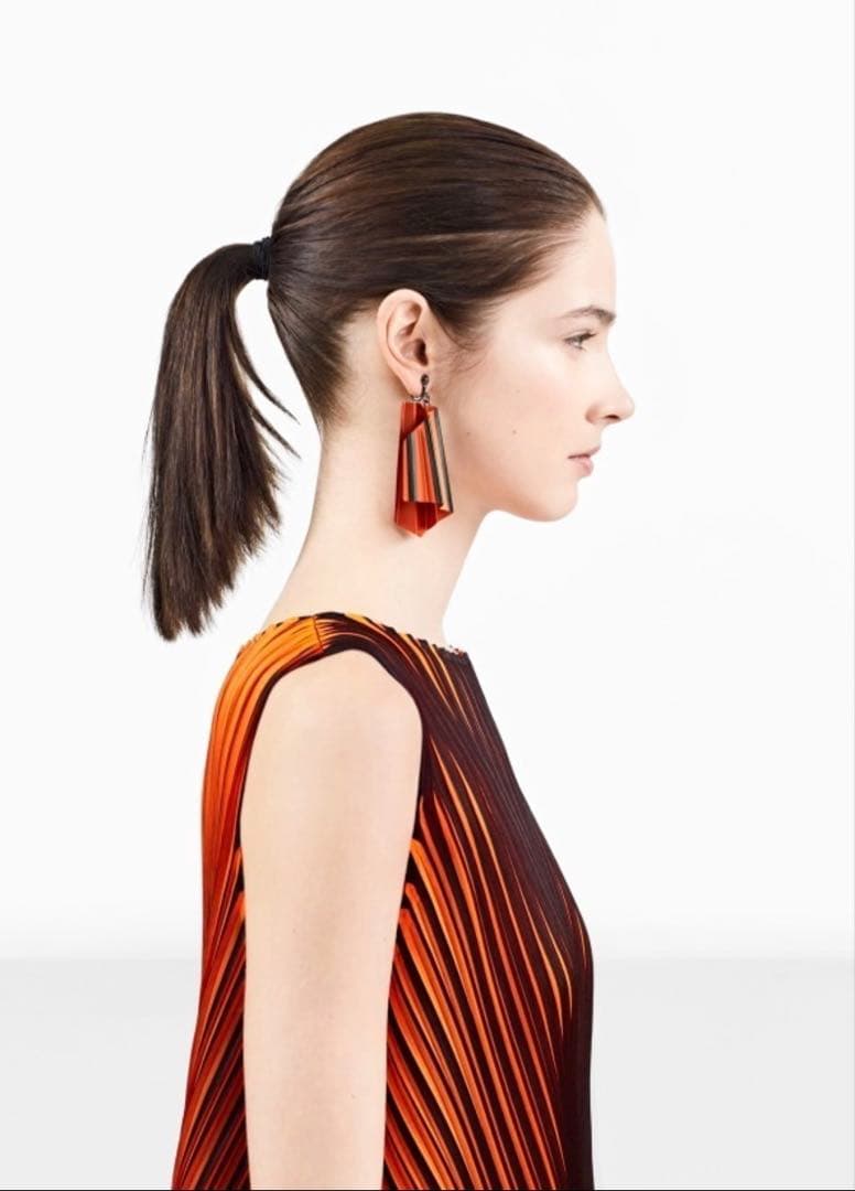 プリーツプリーズ アルトネオンワイドパンツ オレンジx 黒 美品 ネオン