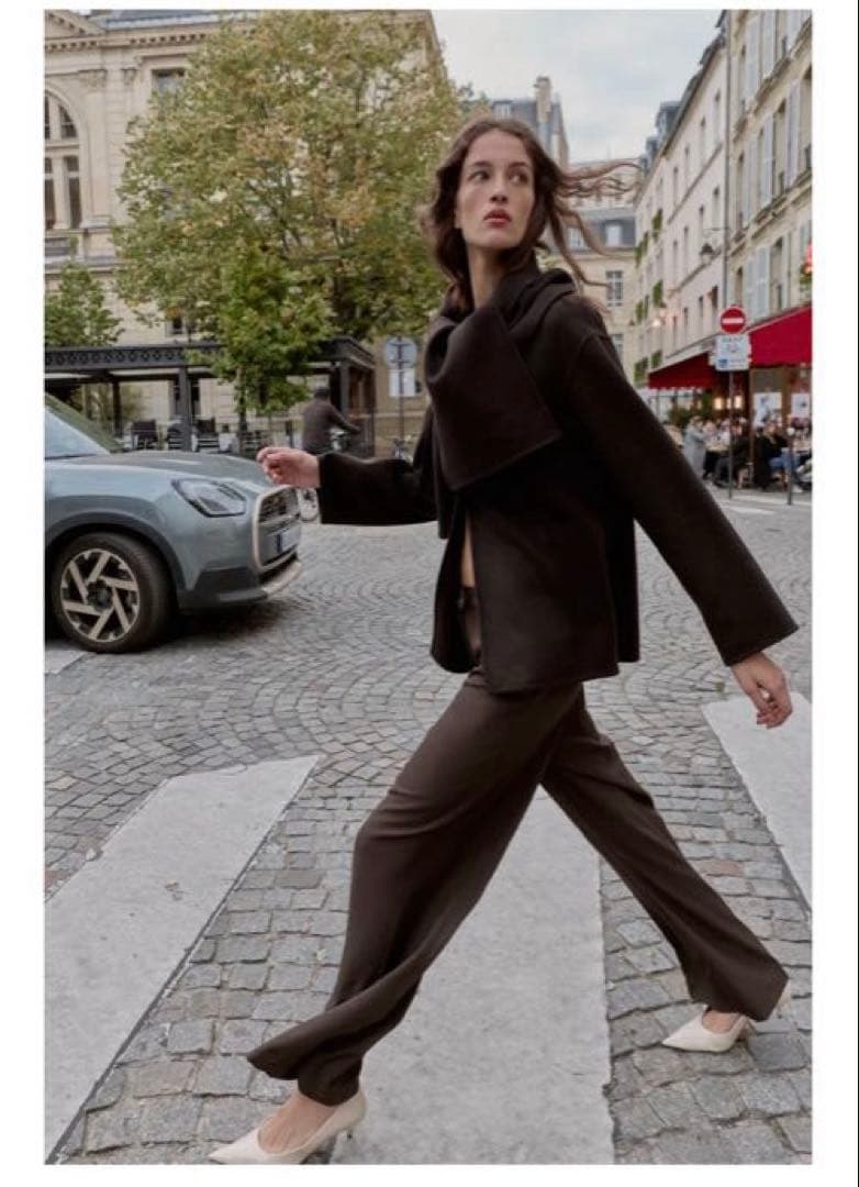 完売品⭐︎ZARA ウール ショートスカーフコート M ブラウン 今期新作