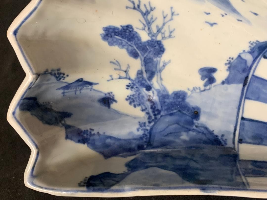 明代 古染付 青花 山水図 半開扇皿 扇鉢 中国古玩 唐物 878 - メルカリ