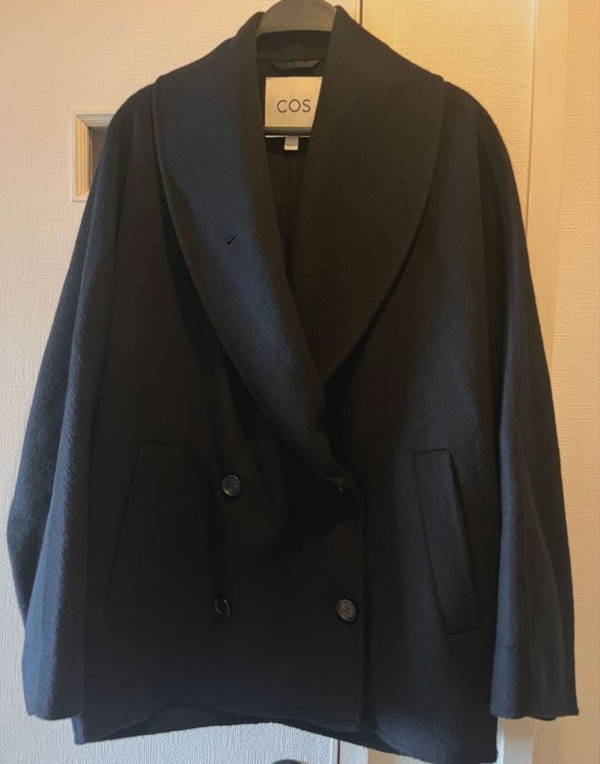 COS ダブルフェイスウールピーコート ブラック - メルカリ