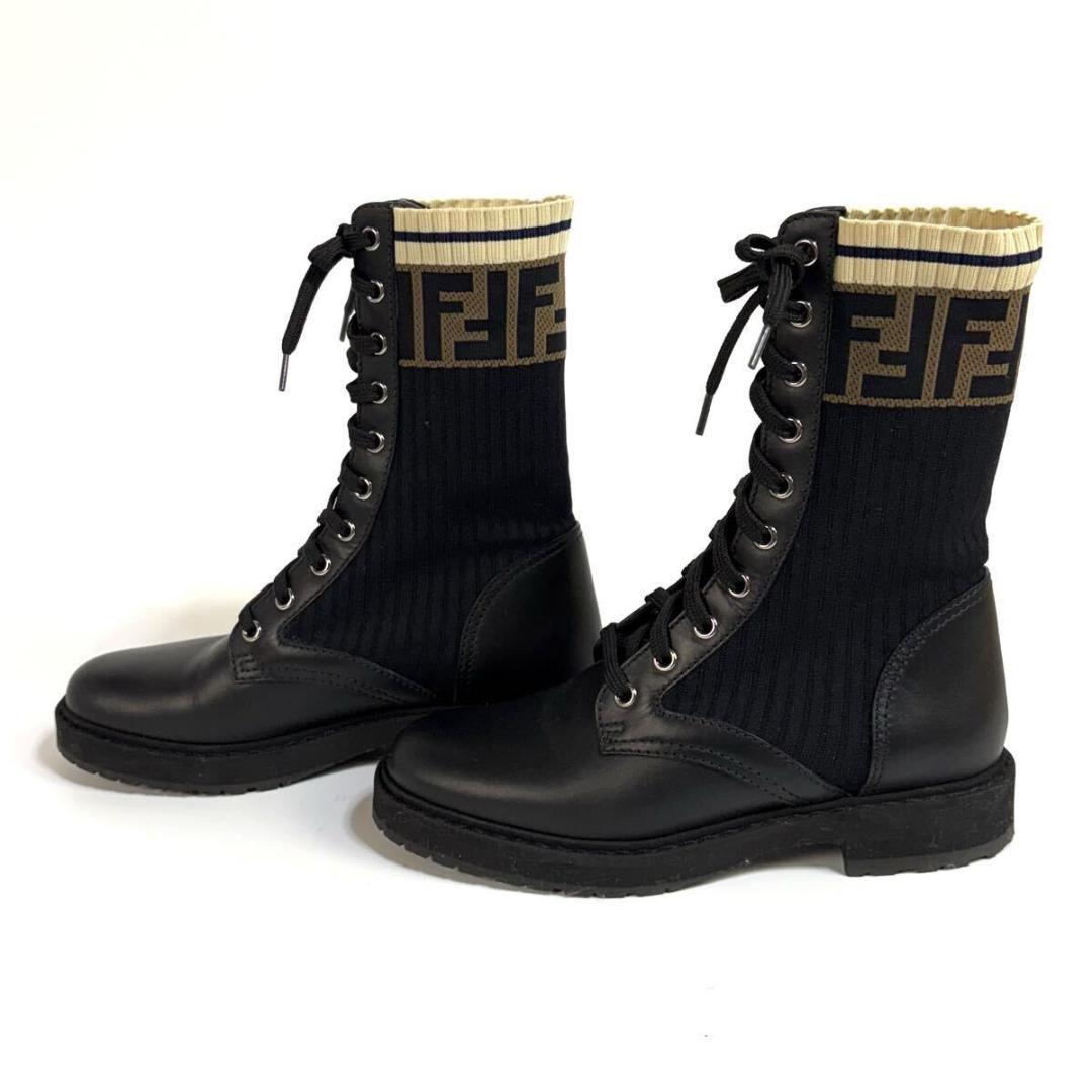 未使用】FENDI レザー ブーツ ズッカ ロココ バイカー 36イタリア製