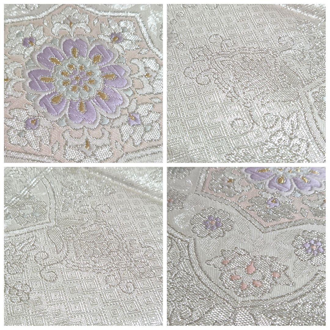 A5◇着物くつろぎ 華文様 銀糸 パステル 白 六通 正絹 フォーマルな