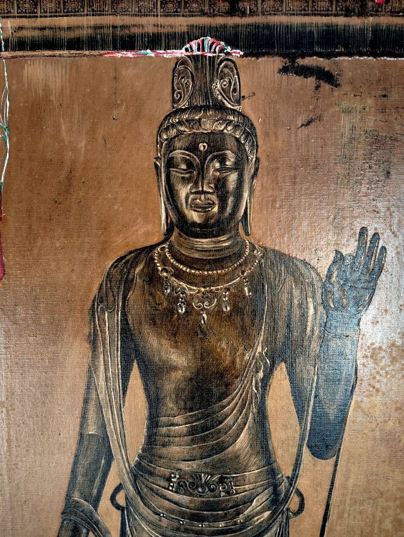 大型絵画弥一M1伝統的な仏像 油彩画観音様キャンパス手描き原画美術展出品作品真作 弥一M1」伝統的な仏像 油彩画 観音様 キャンパス手描き原画美術展出品
