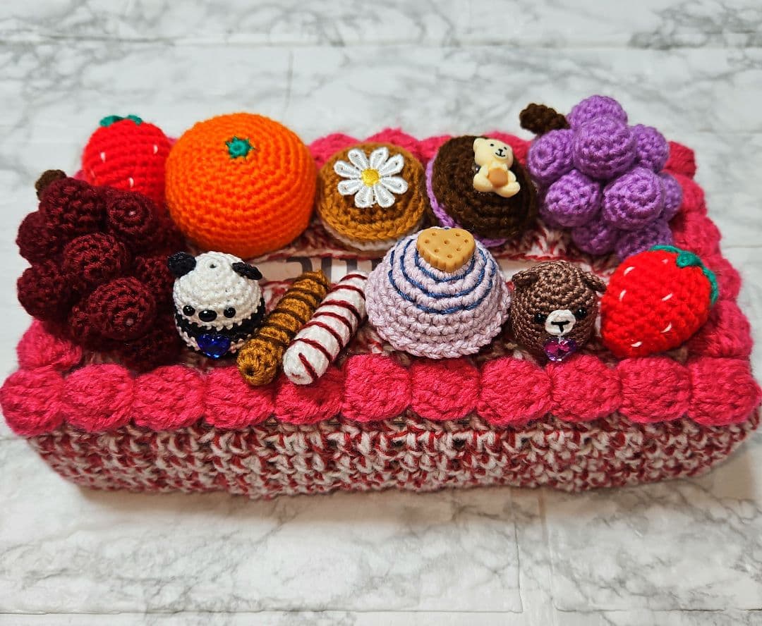 ボックスティッシュカバー ティッシュケース あみぐるみ ぶどう