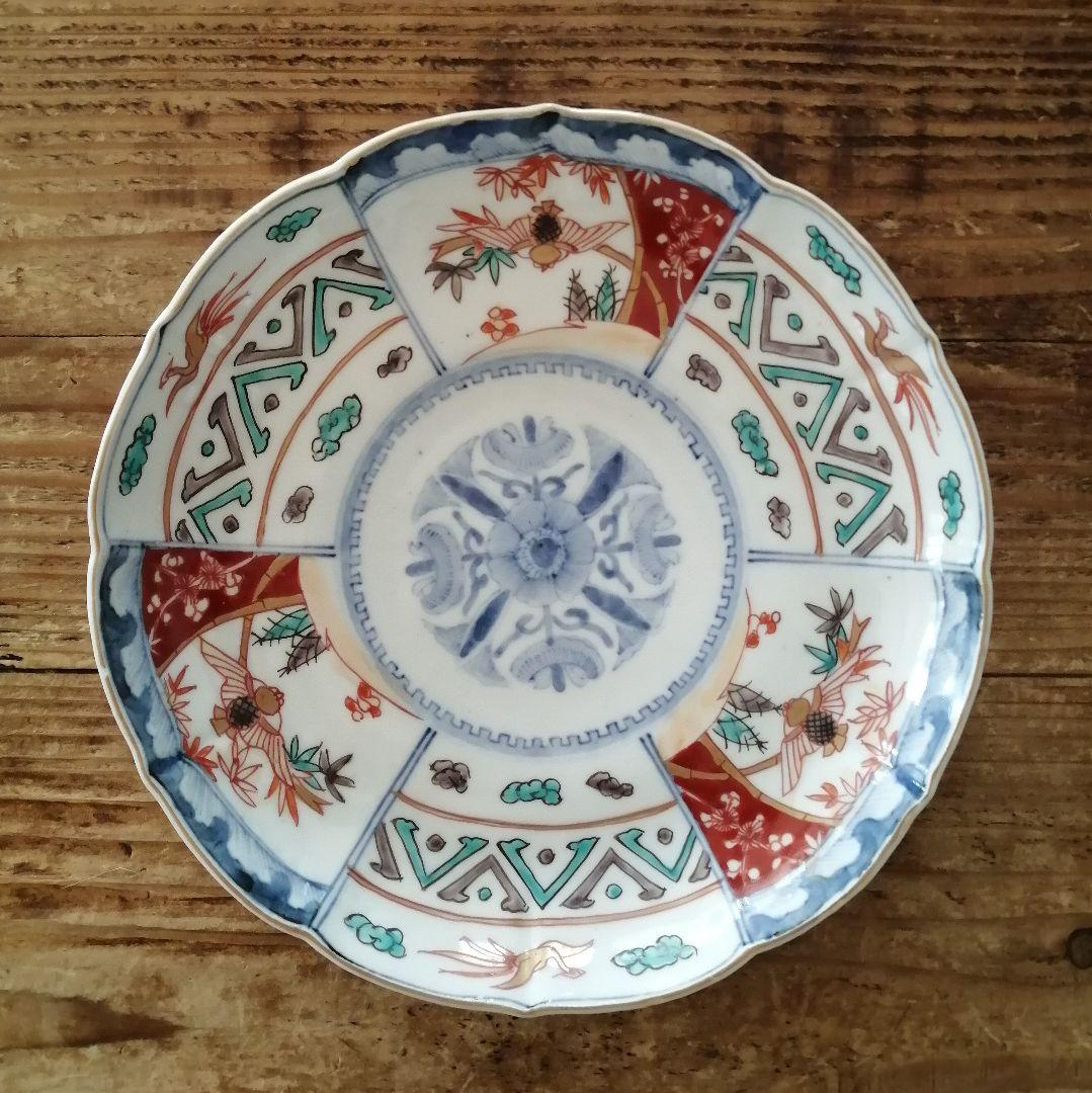 古伊万里 色絵 ふくら雀と鳳凰 輪花縁 七寸皿 2客 - メルカリ