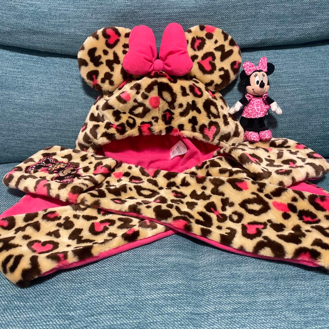 ディズニー ヒョウ柄 マフラーファンキャップ＋ヒョウ柄ミニー